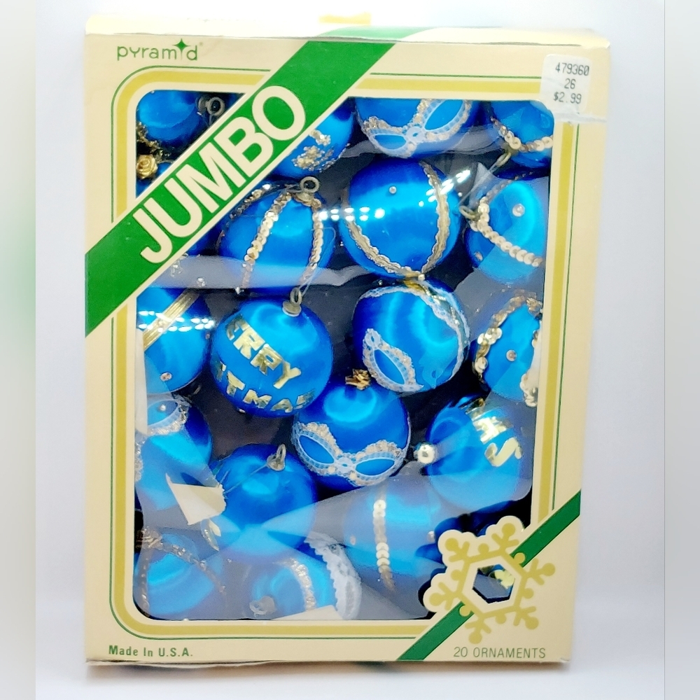 RARE 20 piece Vintage Jumbo Satin Sheen Blue with sequin design Original Box‎